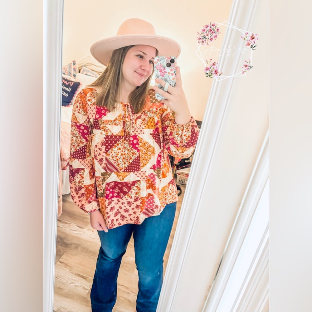Haptics Patchwork Fall Blouse - Picture 3 of 6